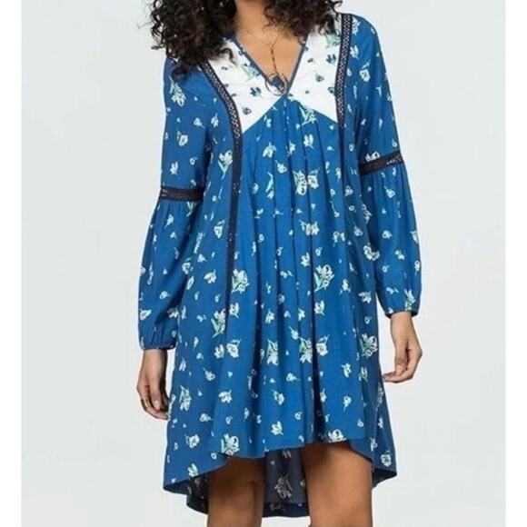 Matilda Jane Women Blue Floral Long Sleeve Dress M Boho Cottage Prairie Western - Picture 2 of 12